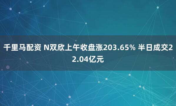千里马配资 N双欣上午收盘涨203.65% 半日成交22.04亿元